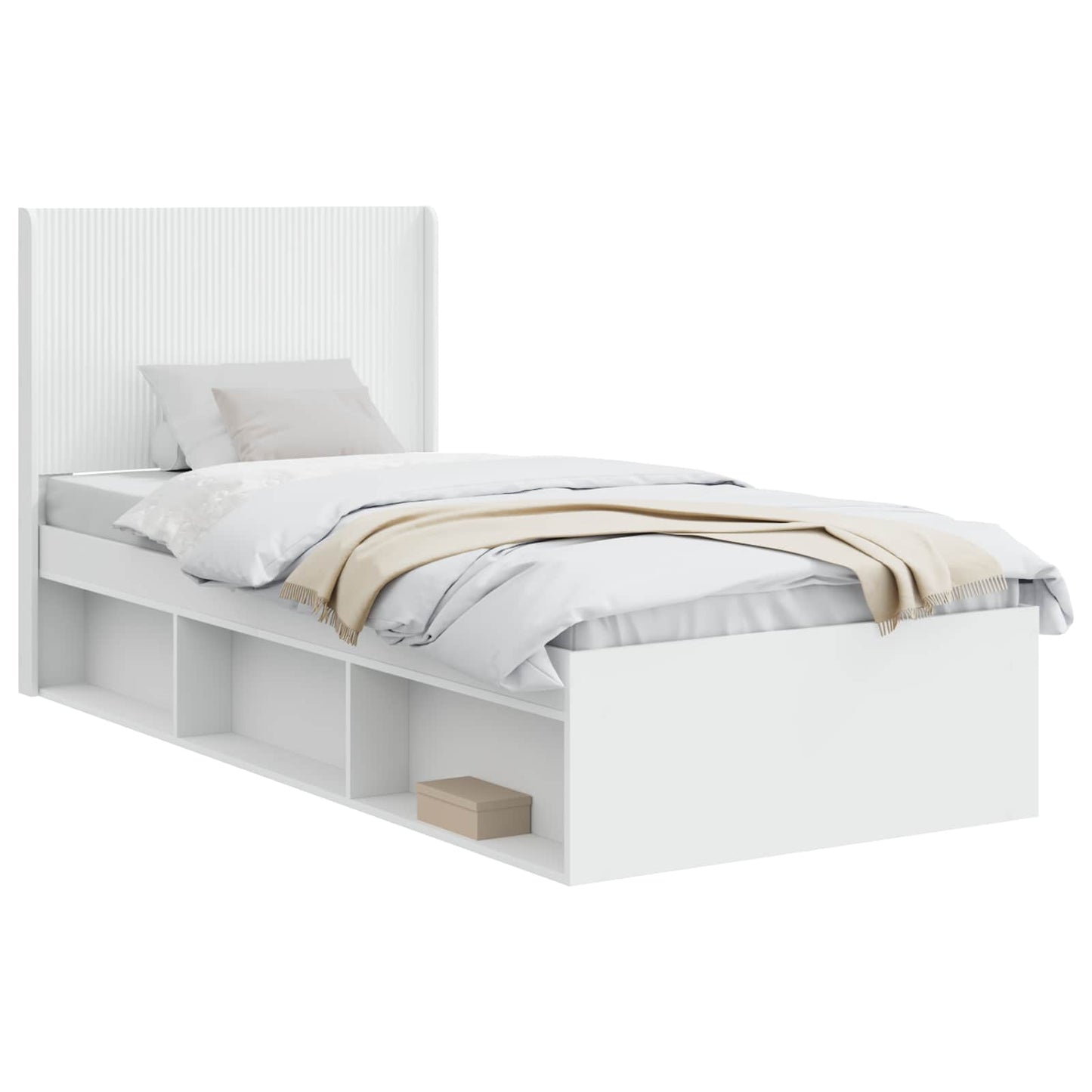 Bed Frame with Storage and Headboard White 100 x 200 cm