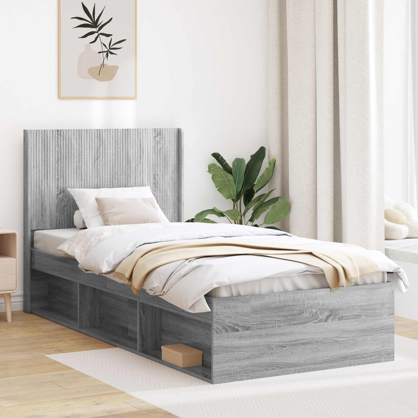 Bed Frame with Storage and Headboard Grey Sonoma 100 x 200 cm