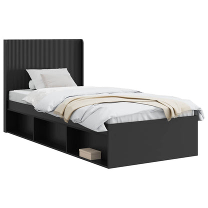 Bed Frame with Storage and Headboard Black 90 x 200 cm