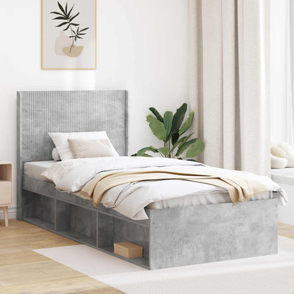 Bed Frame with Storage and Headboard Concrete Grey 90 x 200 cm