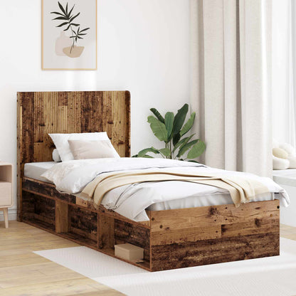 Bed Frame with Storage and Headboard Old Wood 90 x 200 cm