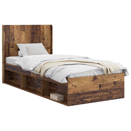 Bed Frame with Storage and Headboard Old Wood 90 x 190 cm