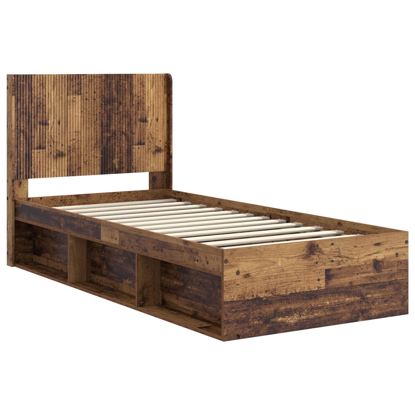 Bed Frame with Storage and Headboard Old Wood 90 x 190 cm