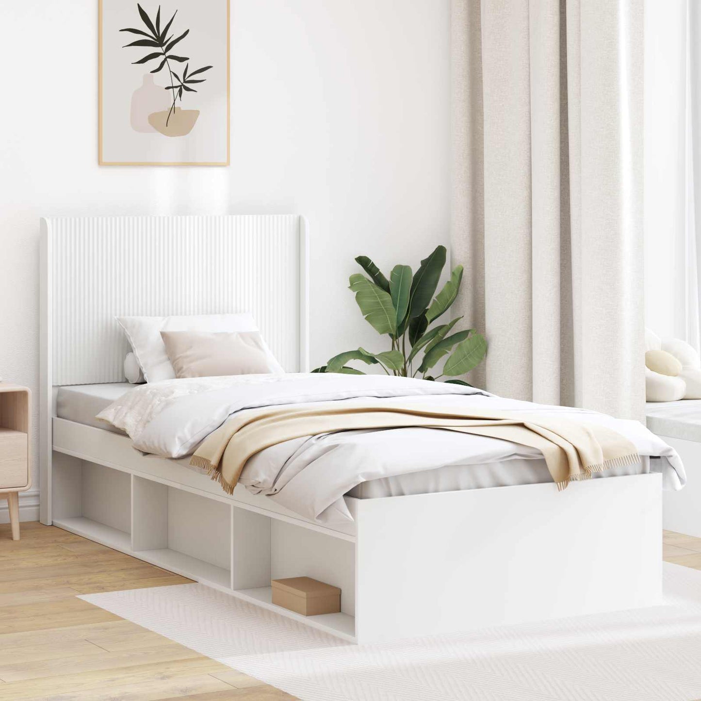 Bed Frame with Storage and Headboard White 75 x 190 cm