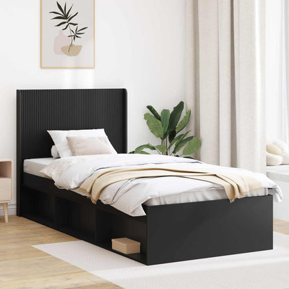 Bed Frame with Storage and Headboard Black 75 x 190 cm