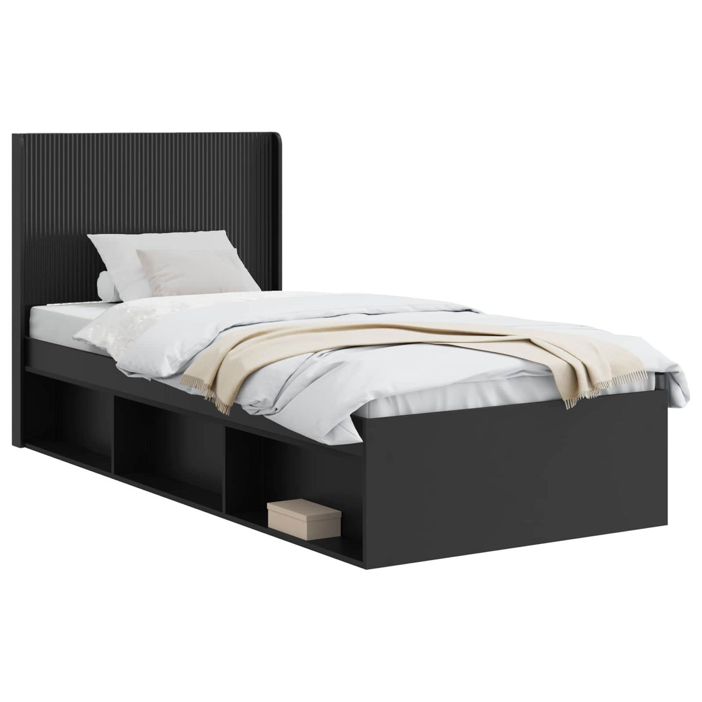 Bed Frame with Storage and Headboard Black 75 x 190 cm