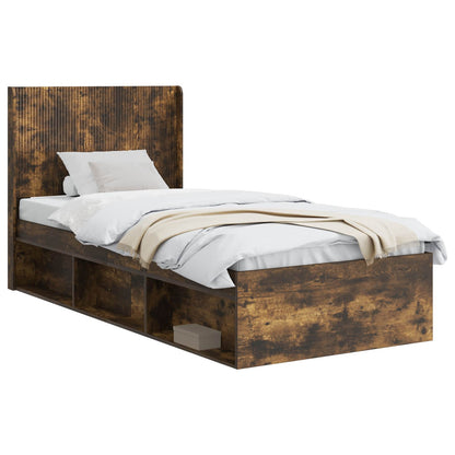 Bed Frame with Storage and Headboard Smoked Oak 75 x 190 cm