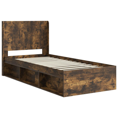 Bed Frame with Storage and Headboard Smoked Oak 75 x 190 cm