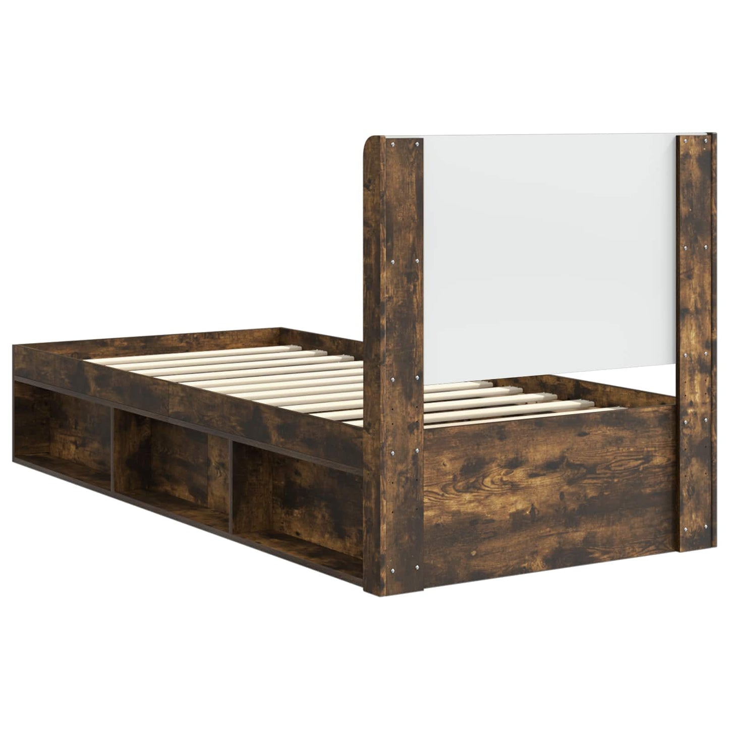 Bed Frame with Storage and Headboard Smoked Oak 75 x 190 cm