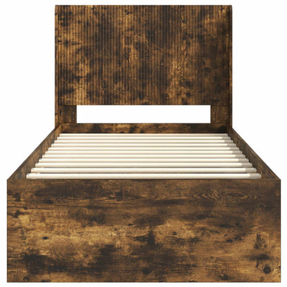 Bed Frame with Storage and Headboard Smoked Oak 75 x 190 cm