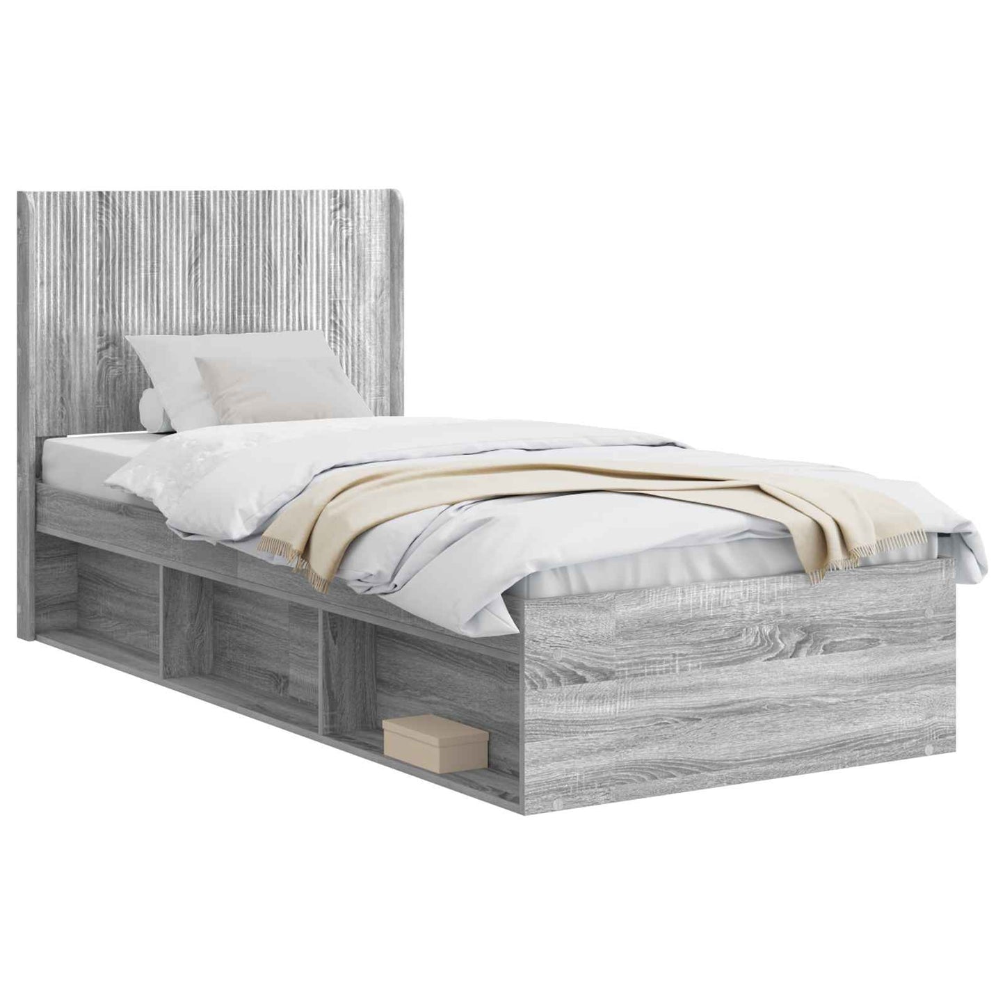 Bed Frame with Storage and Headboard Grey Sonoma 75 x 190 cm