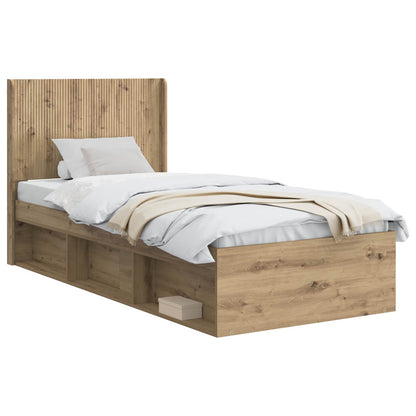 Bed Frame with Storage and Headboard Artisan Oak 75 x 190 cm