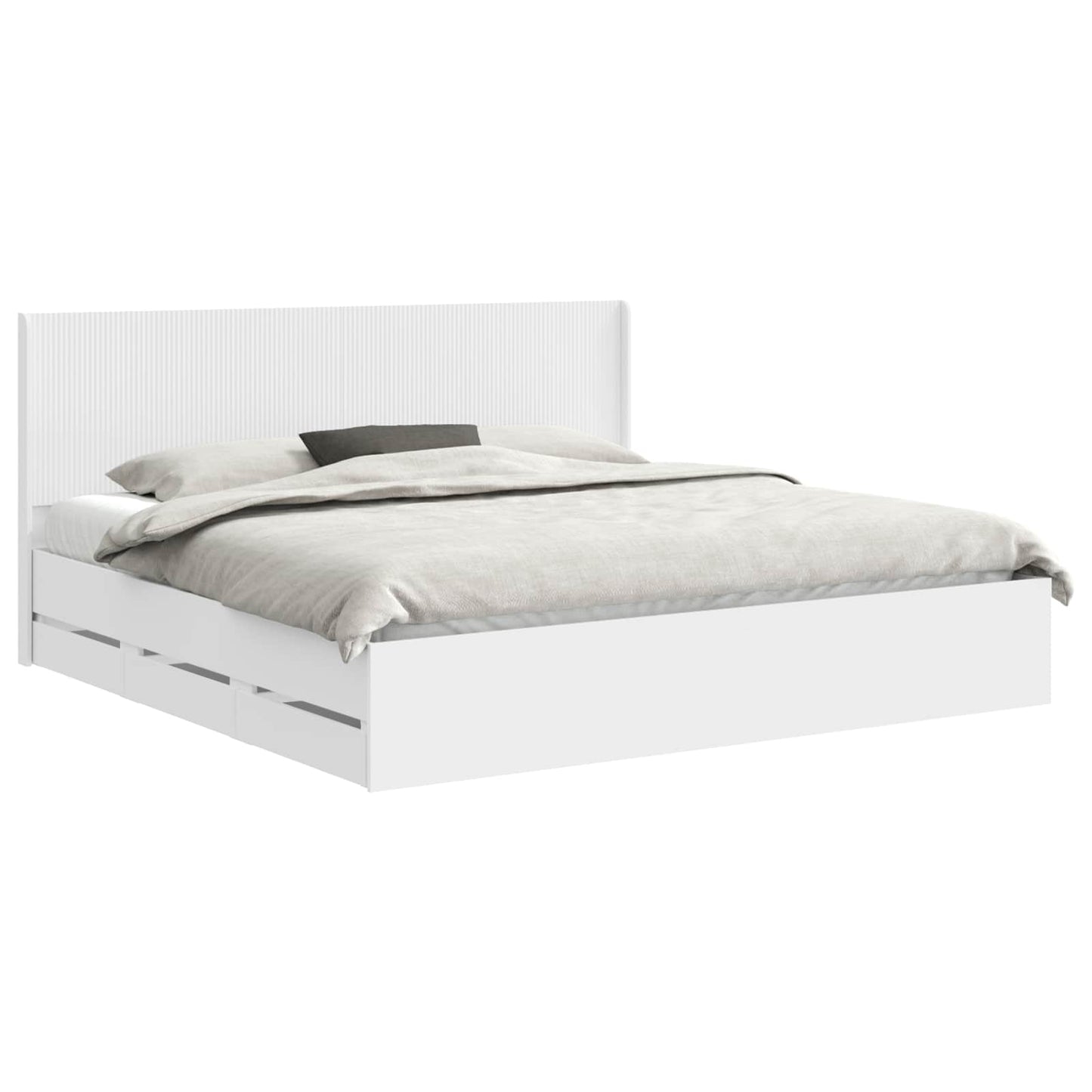 Bed Frame with Storage and Headboard White 200 x 200 cm