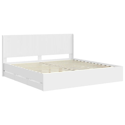 Bed Frame with Storage and Headboard White 200 x 200 cm