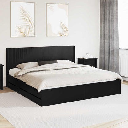 Bed Frame with Storage and Headboard Black 200 x 200 cm