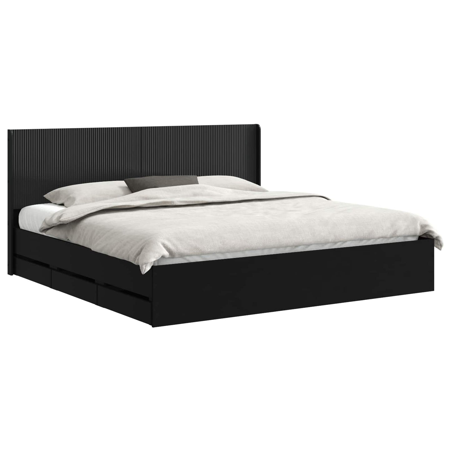 Bed Frame with Storage and Headboard Black 200 x 200 cm