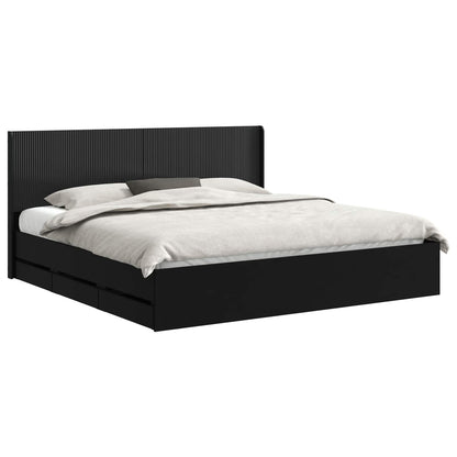 Bed Frame with Storage and Headboard Black 200 x 200 cm