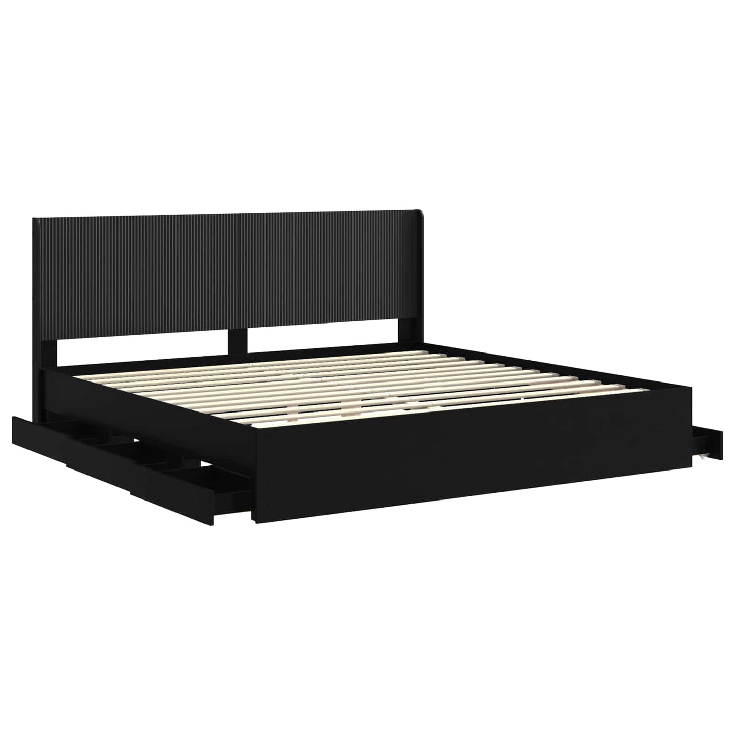 Bed Frame with Storage and Headboard Black 200 x 200 cm