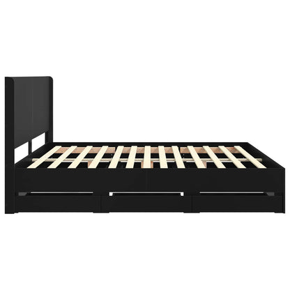 Bed Frame with Storage and Headboard Black 200 x 200 cm