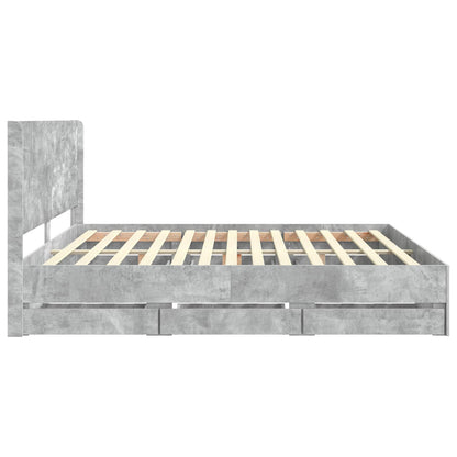 Bed Frame with Storage and Headboard Concrete Grey 200 x 200 cm