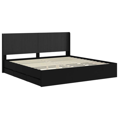 Bed Frame with Storage and Headboard Black 180 x 200 cm