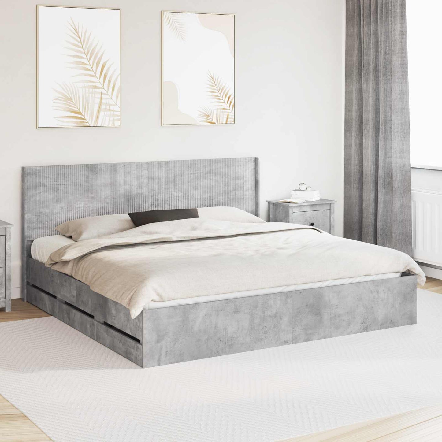 Bed Frame with Storage and Headboard Concrete Grey 180 x 200 cm