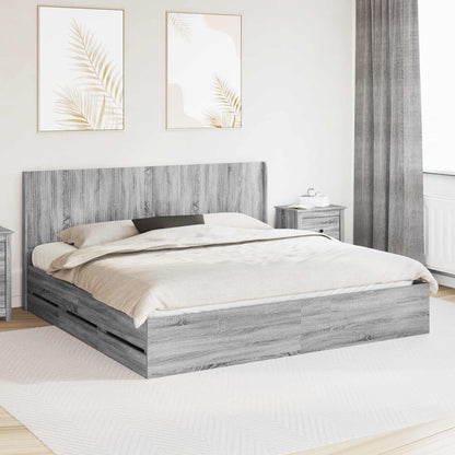 Bed Frame with Storage and Headboard Grey Sonoma 180 x 200 cm
