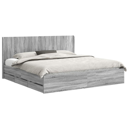 Bed Frame with Storage and Headboard Grey Sonoma 180 x 200 cm