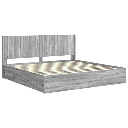 Bed Frame with Storage and Headboard Grey Sonoma 180 x 200 cm