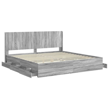 Bed Frame with Storage and Headboard Grey Sonoma 180 x 200 cm