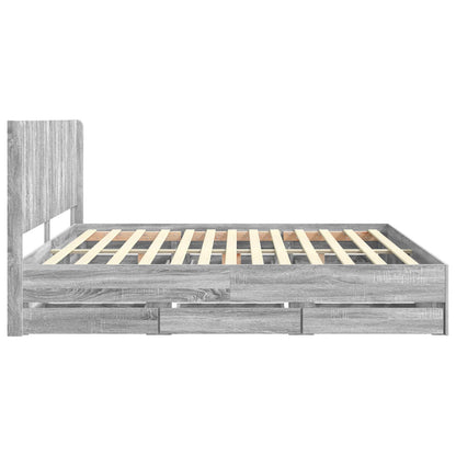 Bed Frame with Storage and Headboard Grey Sonoma 180 x 200 cm