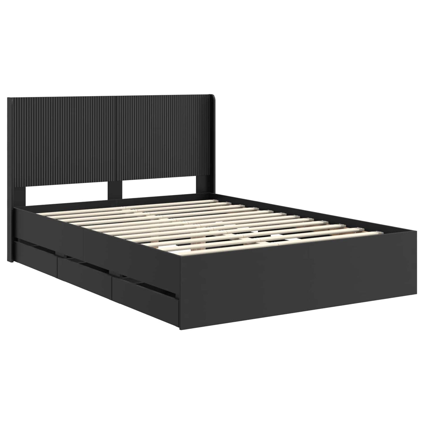 Bed Frame with Storage and Headboard Black 160 x 200 cm