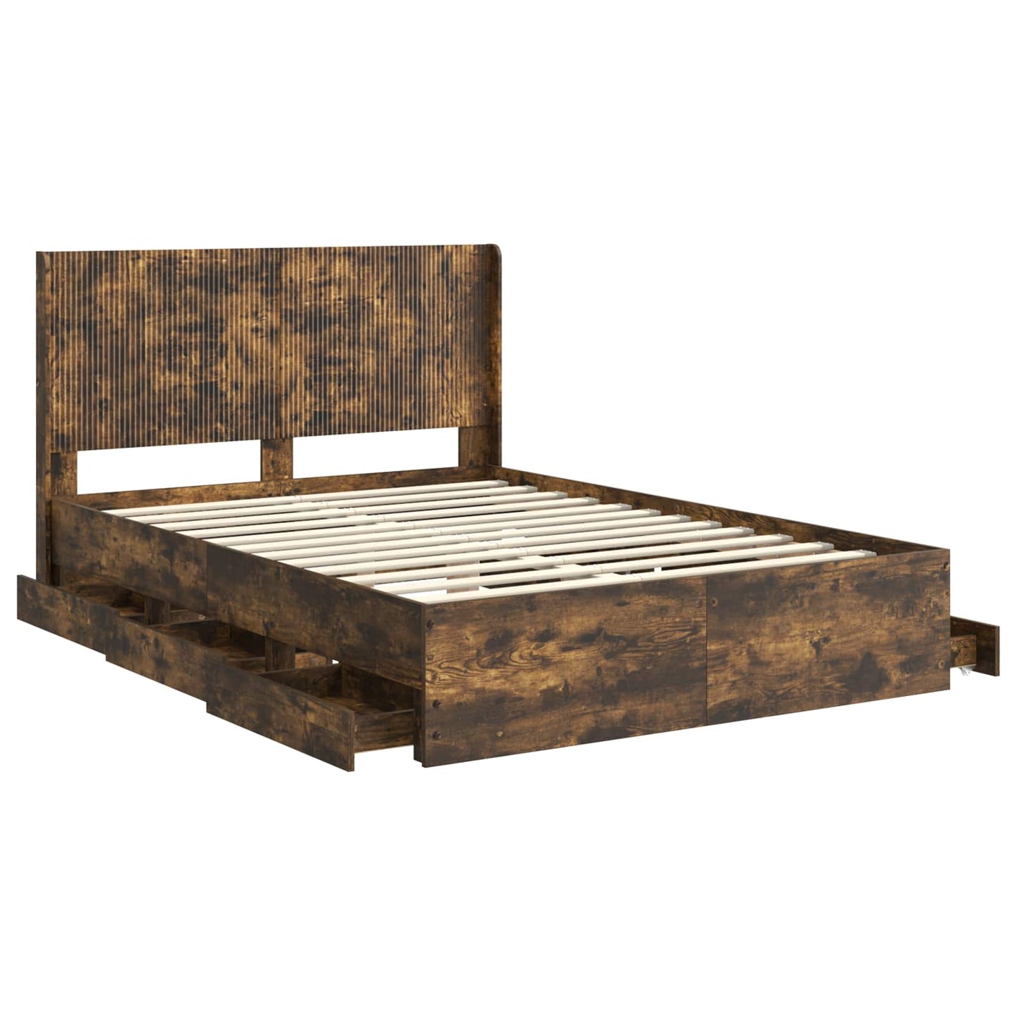 Bed Frame with Storage and Headboard Smoked Oak 160 x 200 cm