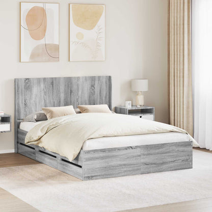 Bed Frame with Storage and Headboard Grey Sonoma 160 x 200 cm