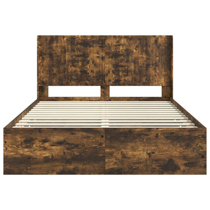 Bed Frame with Storage and Headboard Smoked Oak 150 x 200 cm