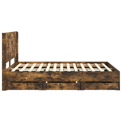 Bed Frame with Storage and Headboard Smoked Oak 150 x 200 cm