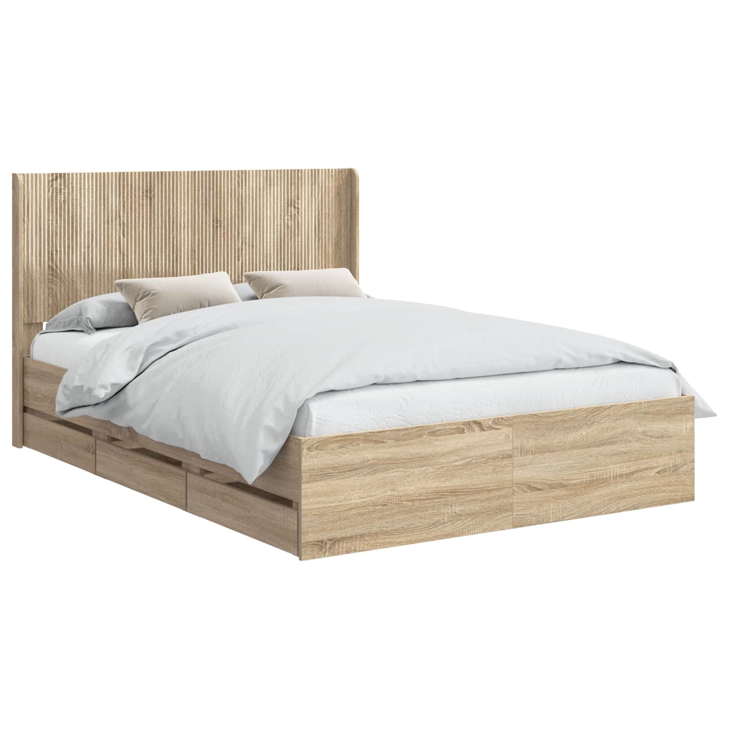 Bed Frame with Storage and Headboard Sonoma Oak 140 x 200 cm