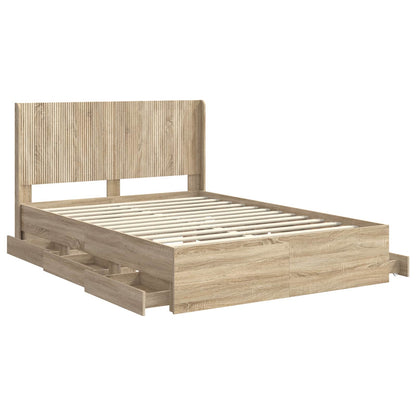 Bed Frame with Storage and Headboard Sonoma Oak 140 x 200 cm
