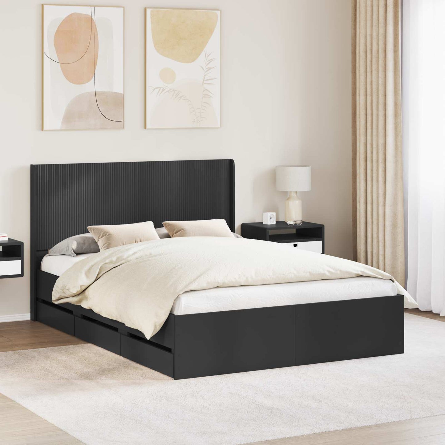 Bed Frame with Storage and Headboard Black 140 x 190 cm