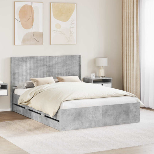 Bed Frame with Storage and Headboard Concrete Grey 140 x 190 cm