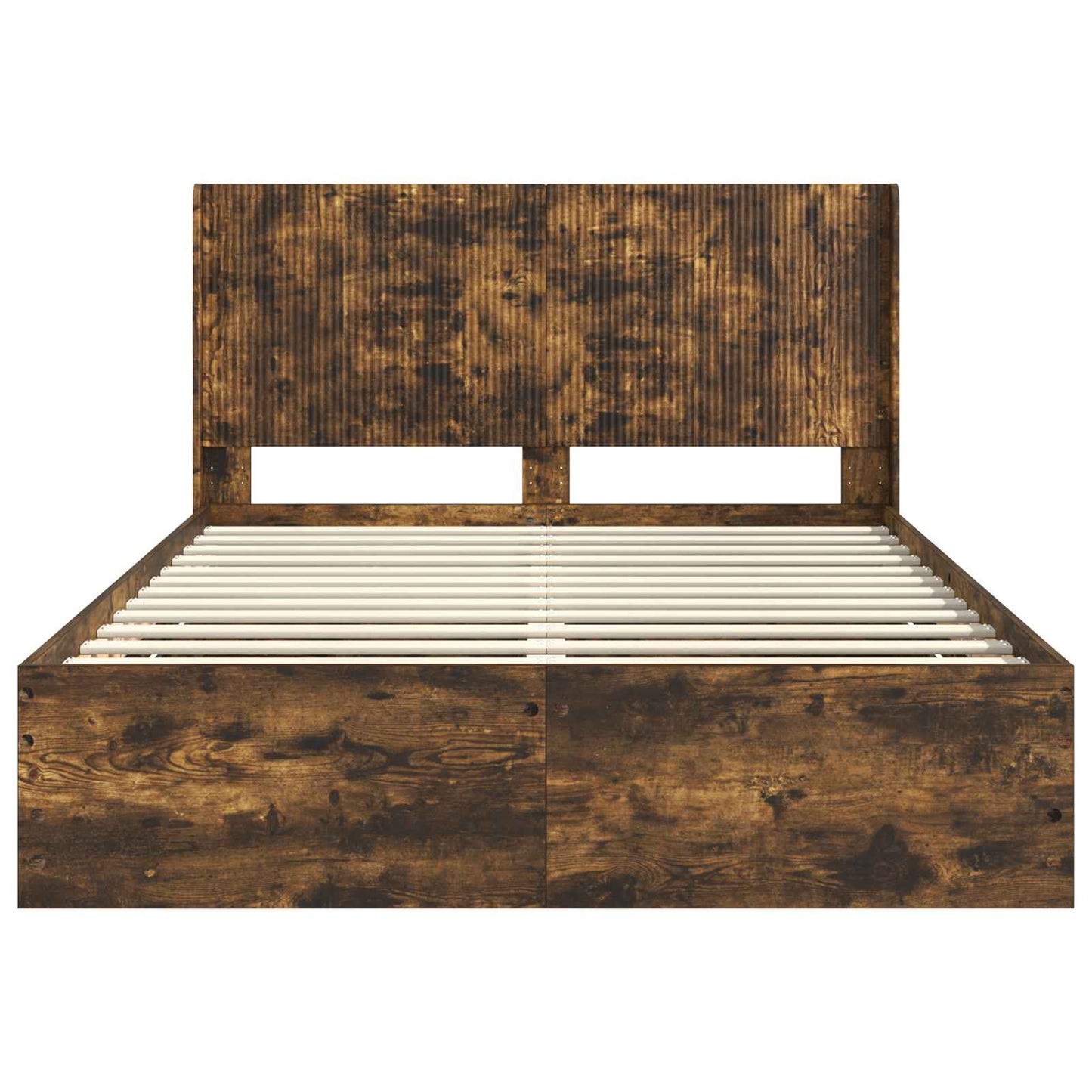 Bed Frame with Storage and Headboard Smoked Oak 140 x 190 cm