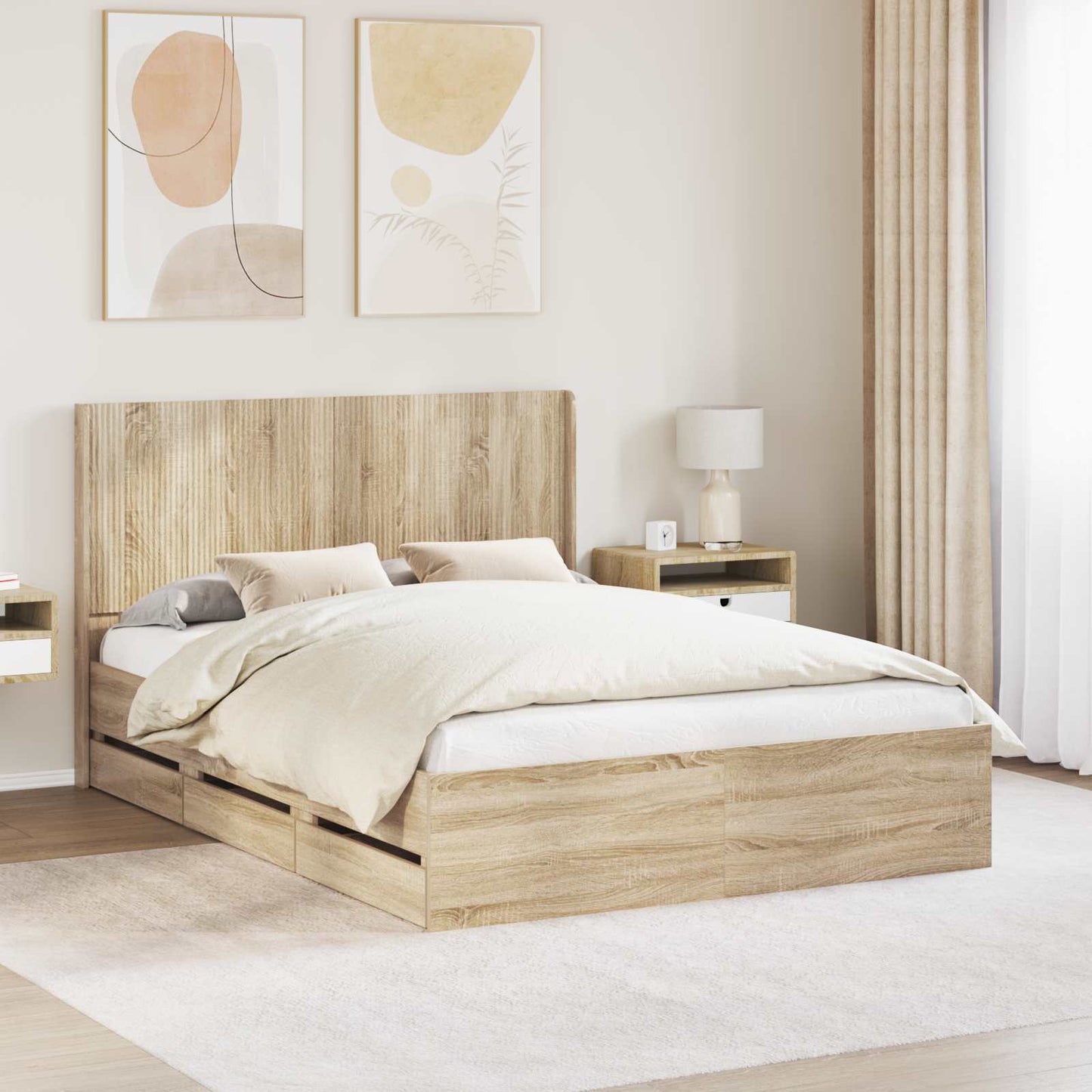 Bed Frame with Storage and Headboard Sonoma Oak 120 x 190 cm