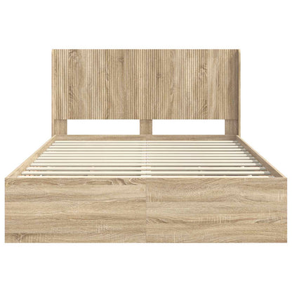 Bed Frame with Storage and Headboard Sonoma Oak 120 x 190 cm