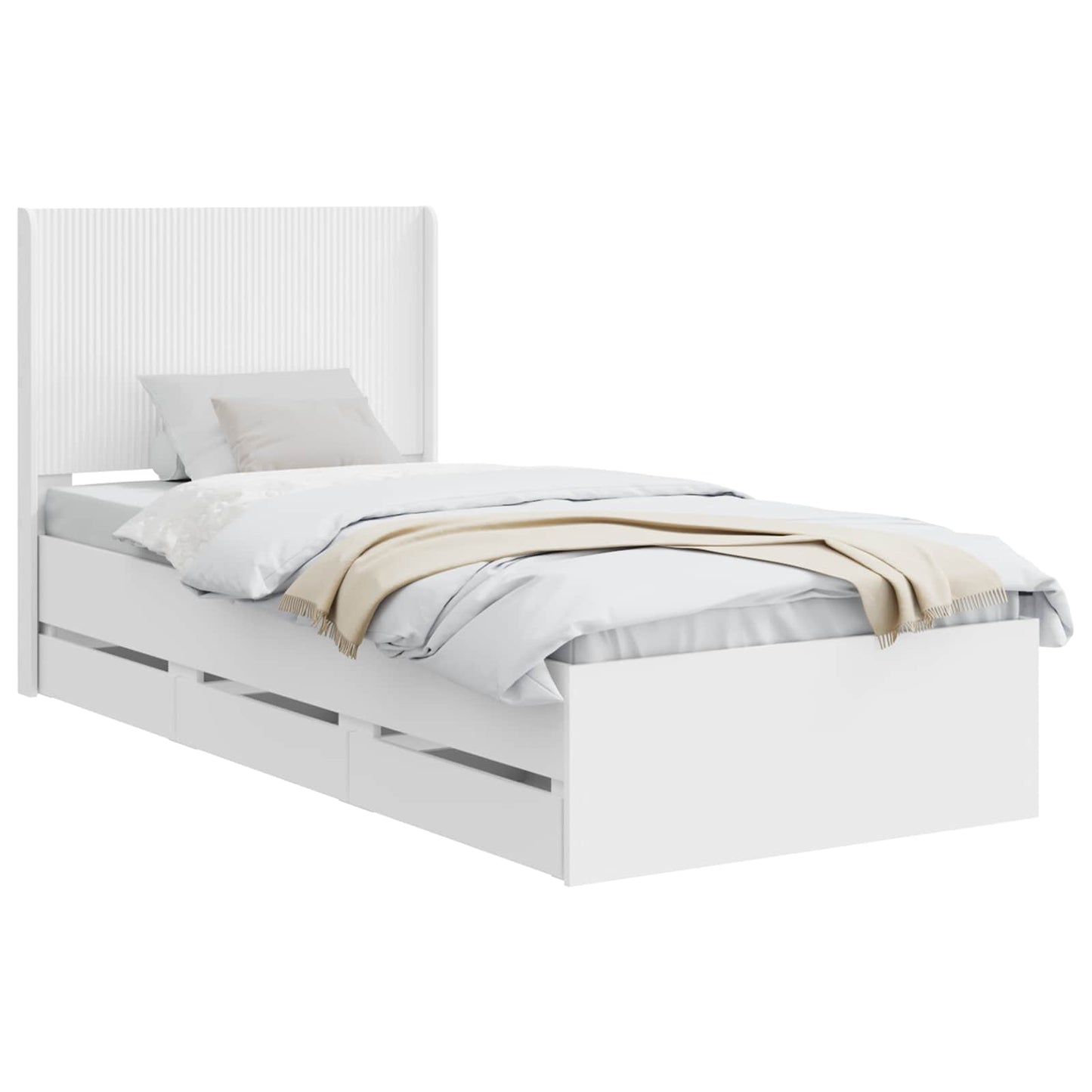 Bed Frame with Storage and Headboard White 100 x 200 cm