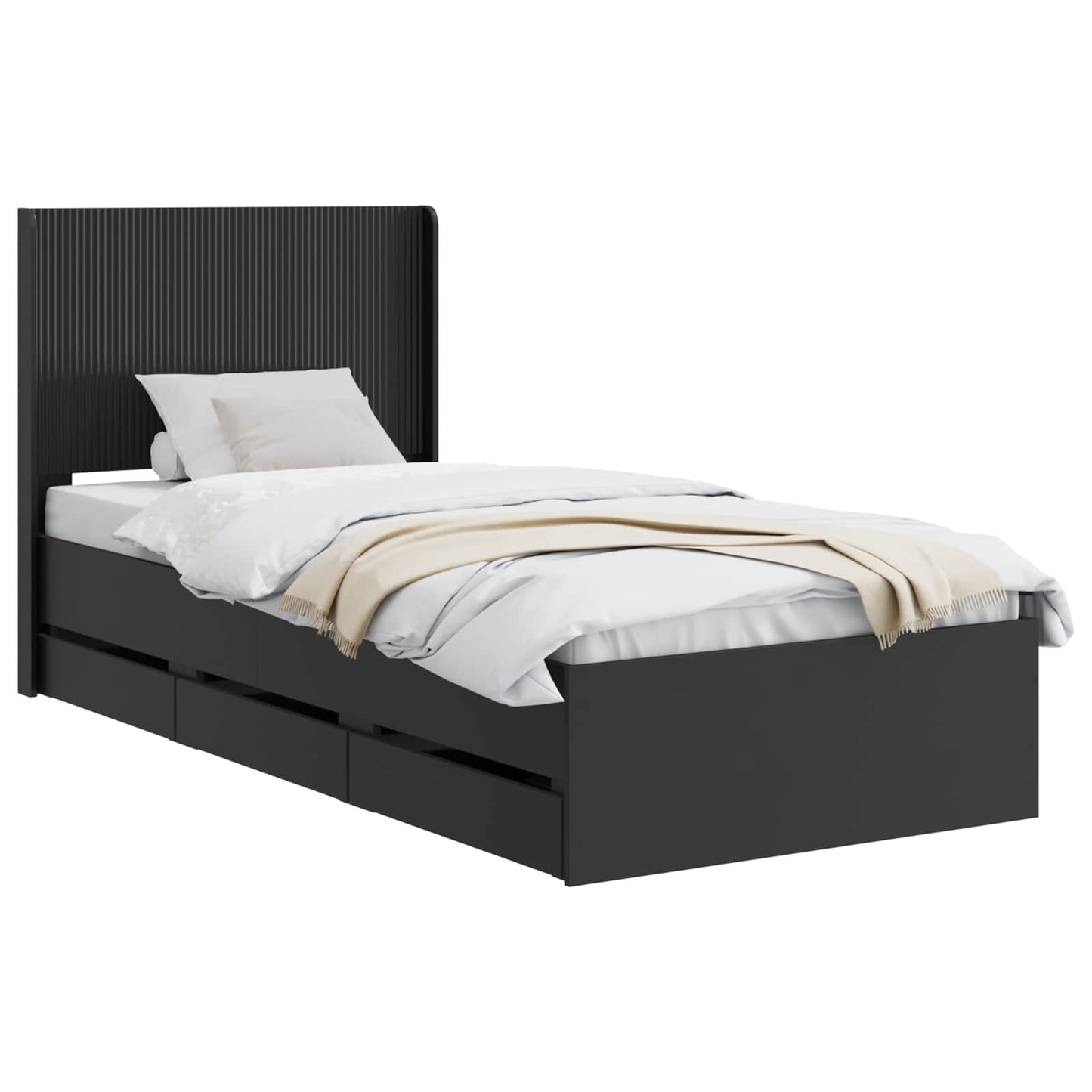 Bed Frame with Storage and Headboard Black 90 x 200 cm