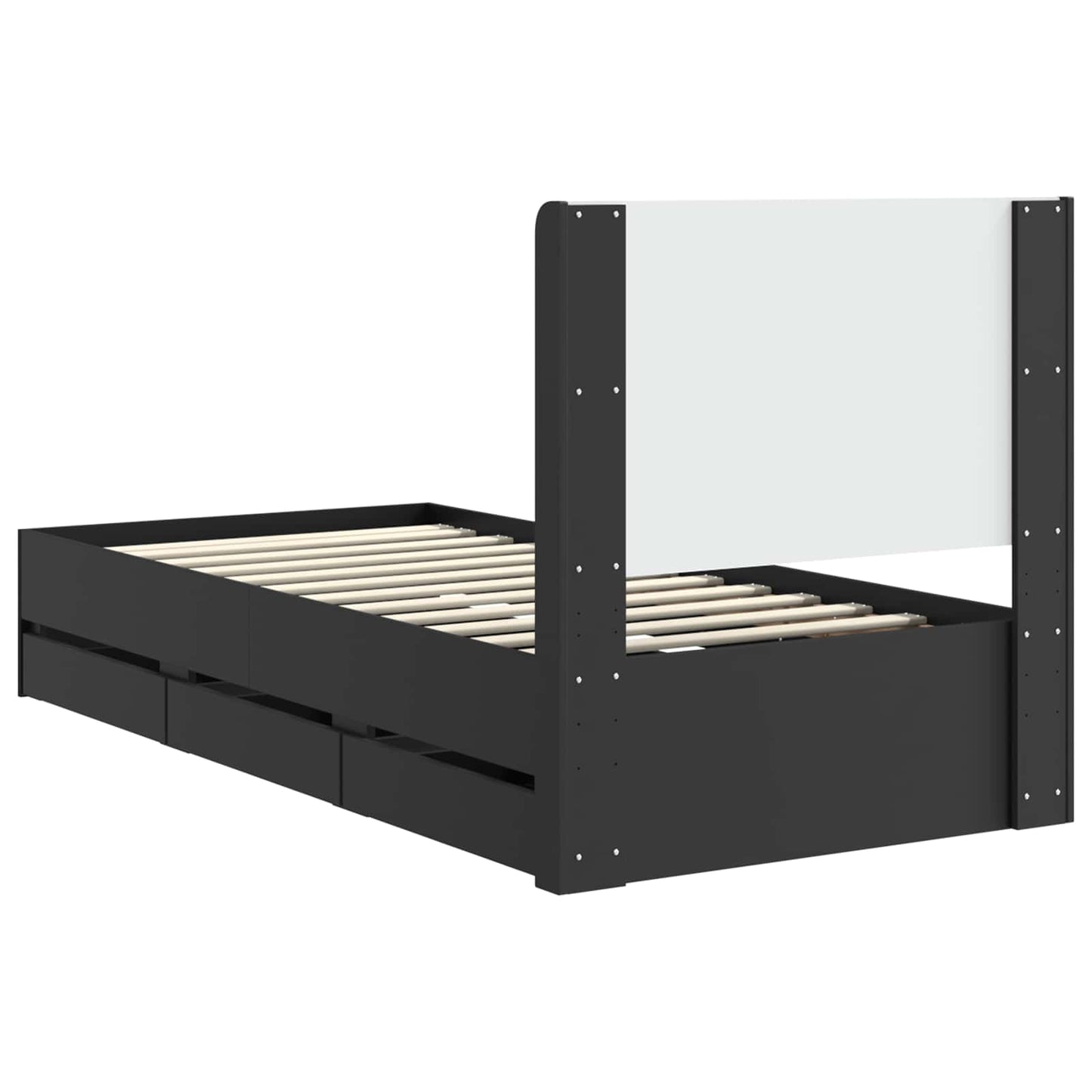 Bed Frame with Storage and Headboard Black 90 x 200 cm