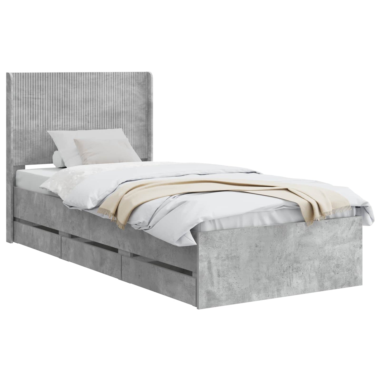 Bed Frame with Storage and Headboard Concrete Grey 90 x 200 cm