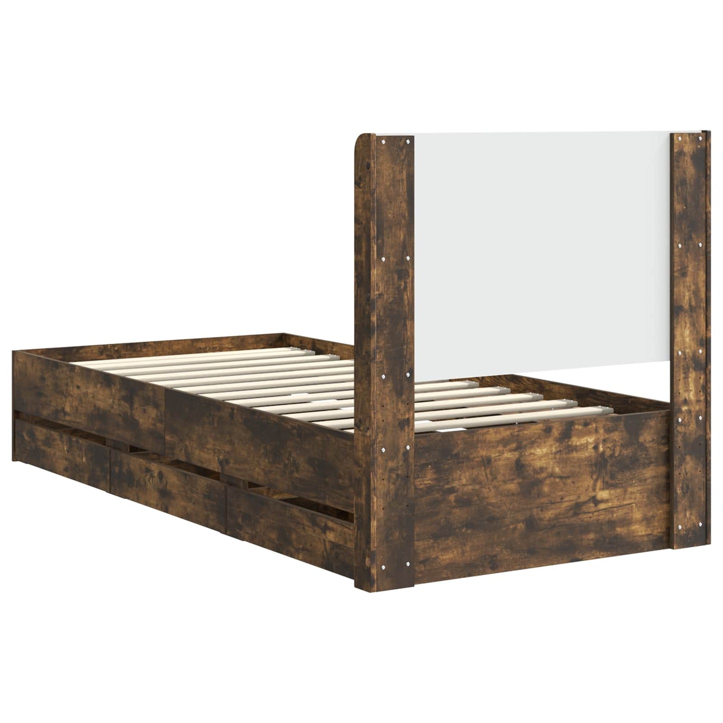 Bed Frame with Storage and Headboard Smoked Oak 90 x 200 cm