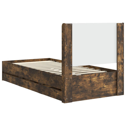 Bed Frame with Storage and Headboard Smoked Oak 90 x 200 cm