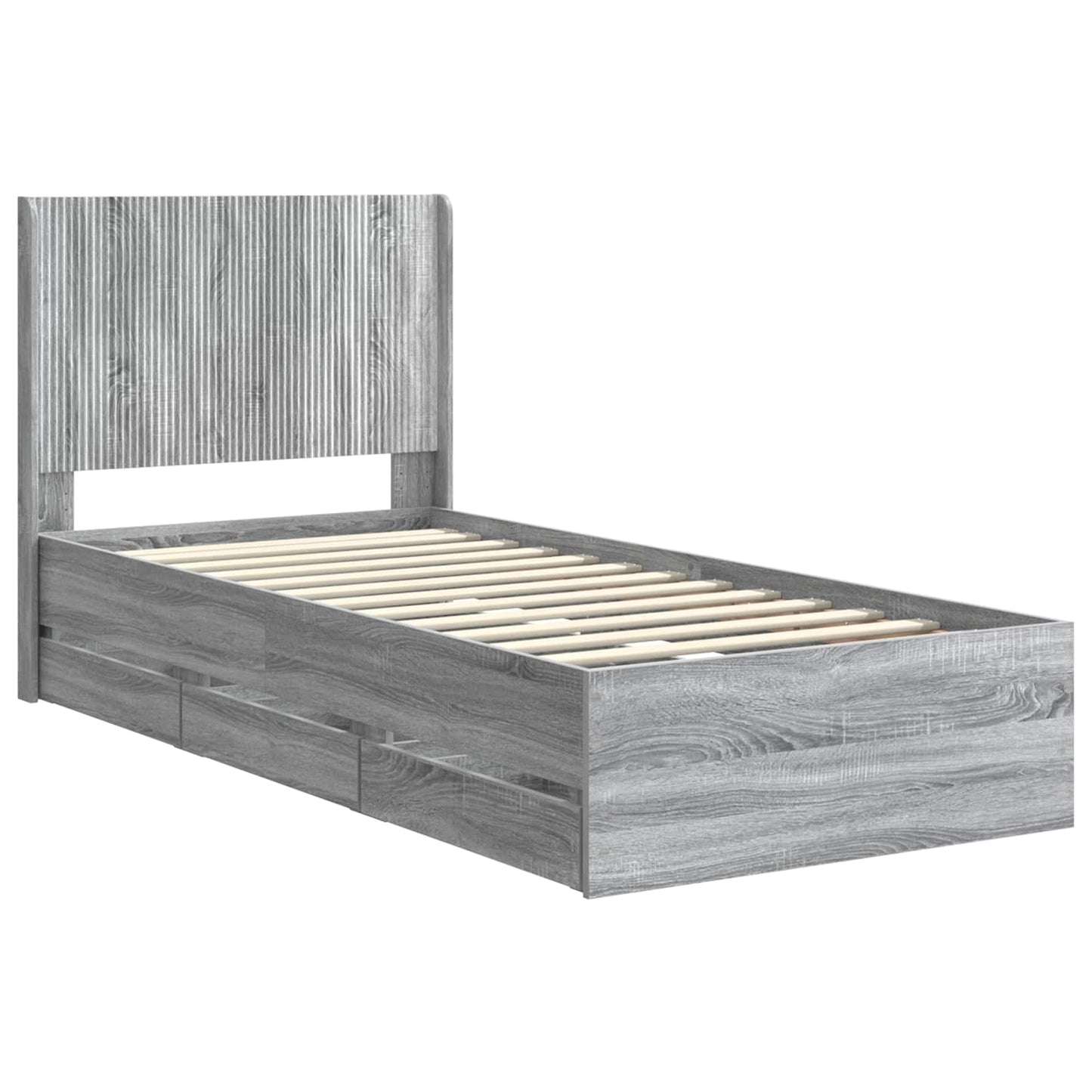 Bed Frame with Storage and Headboard Grey Sonoma 90 x 200 cm